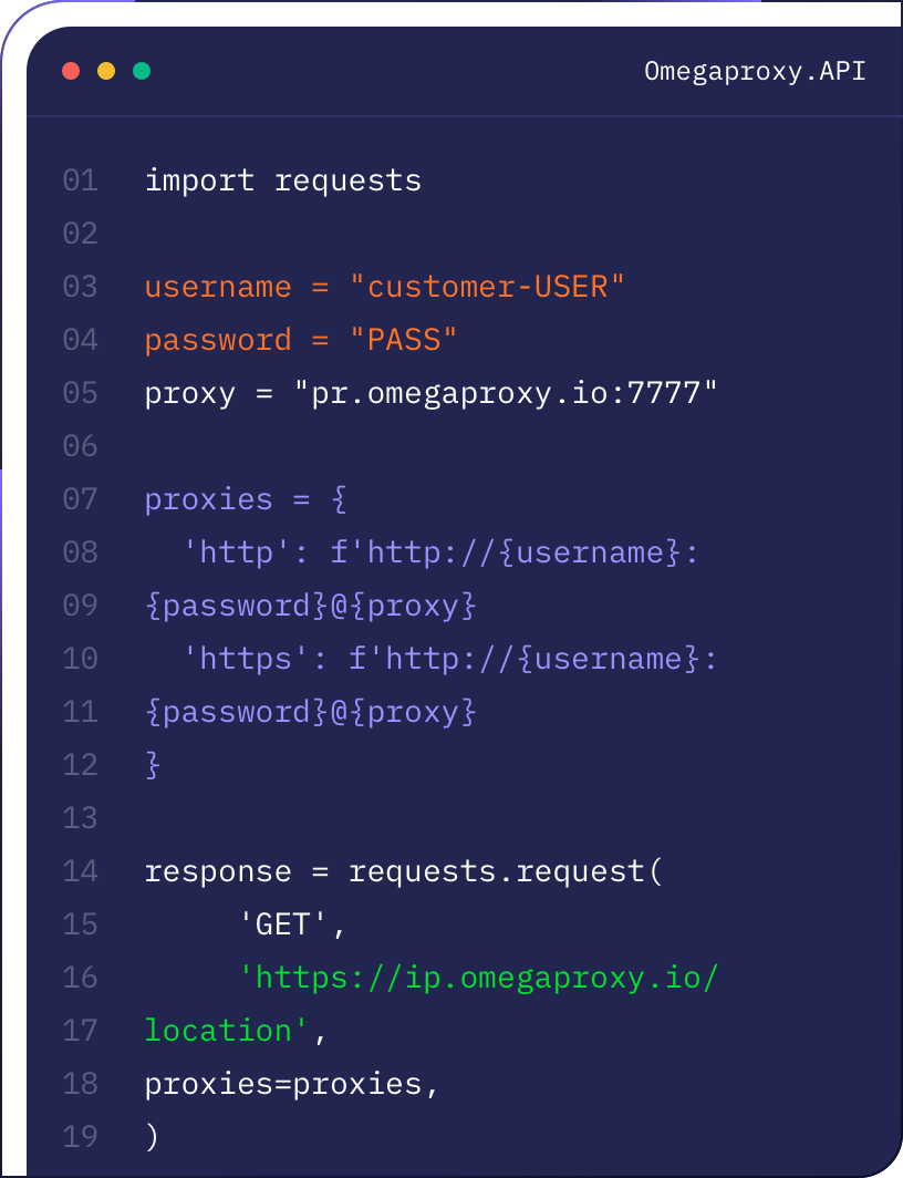 Omegaproxy API code sample